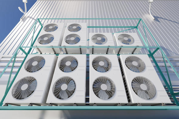 3d rendering of condenser unit or compressor outside factory plant