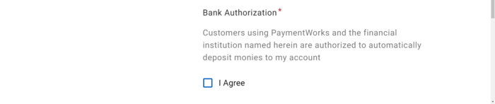 Screenshot of bank authorization in PaymentWorks application.