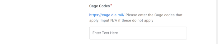 Screenshot of cage codes in PaymentWorks application.