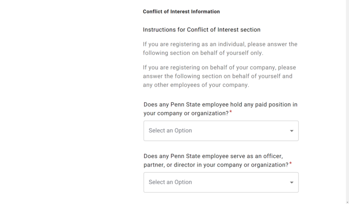 Screenshot of conflict of interest in PaymentWorks application.