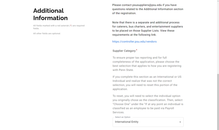 Screenshot of supplier category in PaymentWorks application