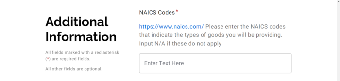 Screenshot of NAICS Codes in the PaymentWorks application.