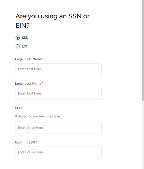 Screenshot of SSN information in PaymentWorks application